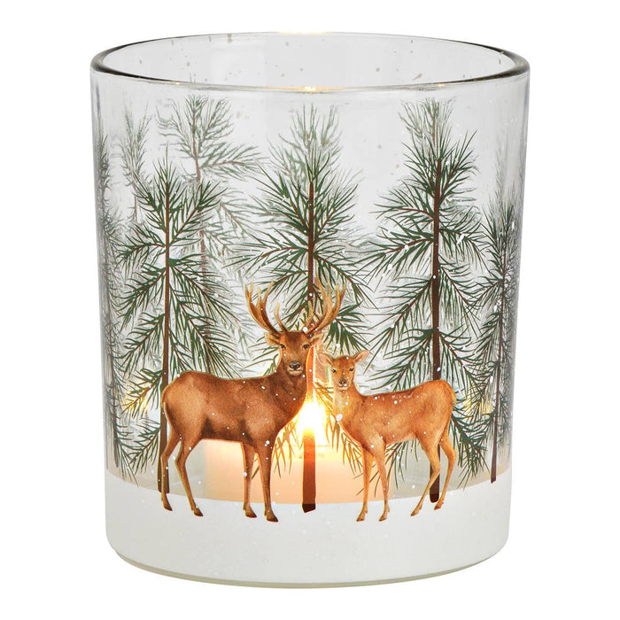 Värmeljuslykta Hjort Dekor i Glas, Brun (B/H/D) 8x10x8cm