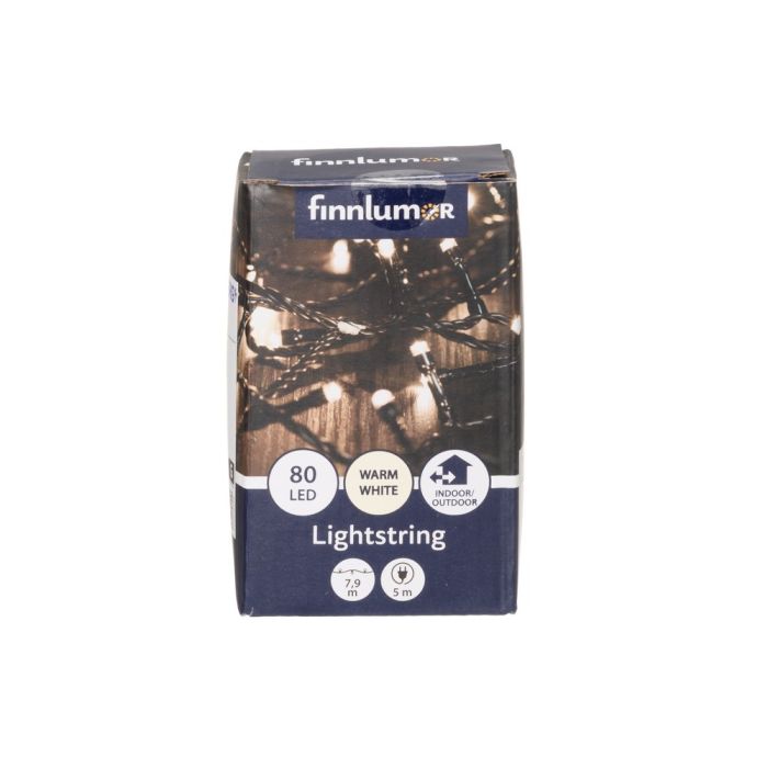 Finnlumor Valoketju 80LED lämmin valkoinen musta johto