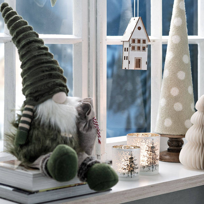 Värmeljuslykta julgran i glas vit (B/H/D) 9x10x9cm