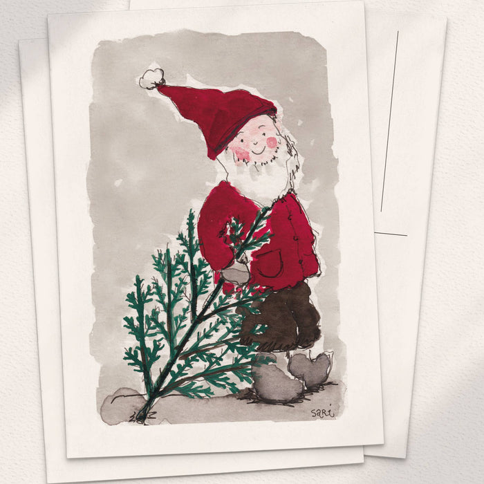 Jultomten med träd - Säsongens hälsningskort