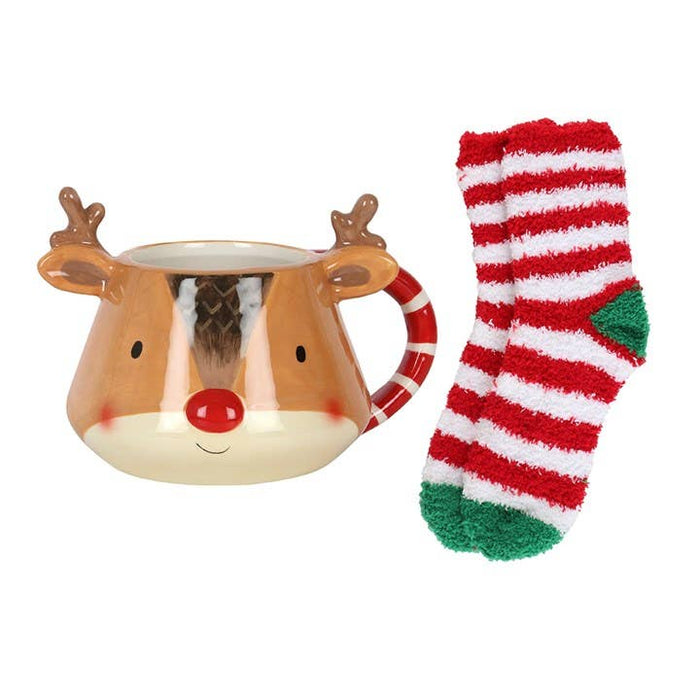 Christmas Reindeer Mugg och Strumpor Set