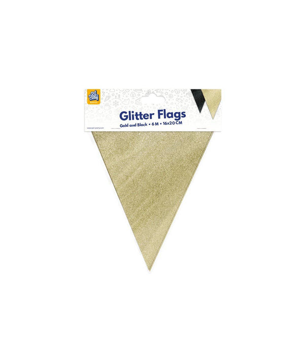 Glitterflaggor 16 x 20 cm - Guld och svart