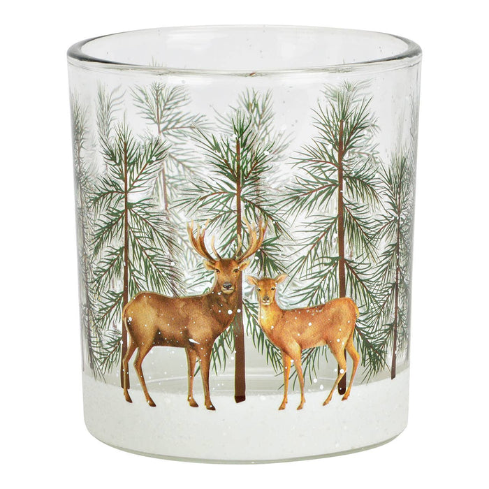 Värmeljuslykta Hjort Dekor i Glas, Brun (B/H/D) 7x8x7cm