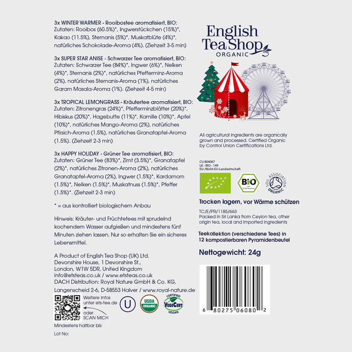 ETS - Te-present med rosett "Vinterkollektion, Vit", EKO, 12 pyramidpåsar