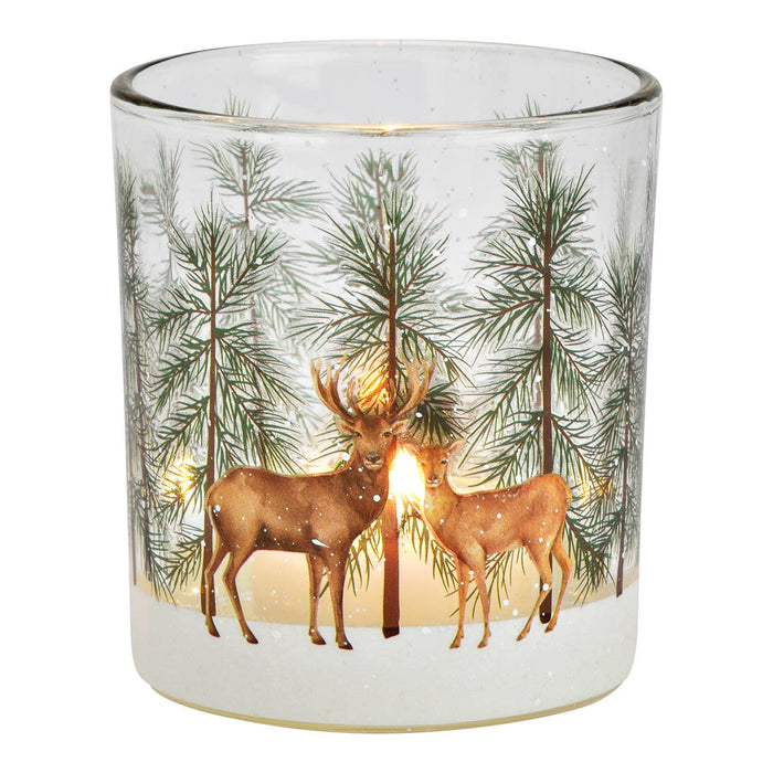 Värmeljuslykta Hjort Dekor i Glas, Brun (B/H/D) 7x8x7cm