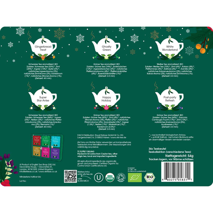 ETS - Te-present i metallburk "Vinterte-kollektion" Grön, EKO, 36 tepåsar