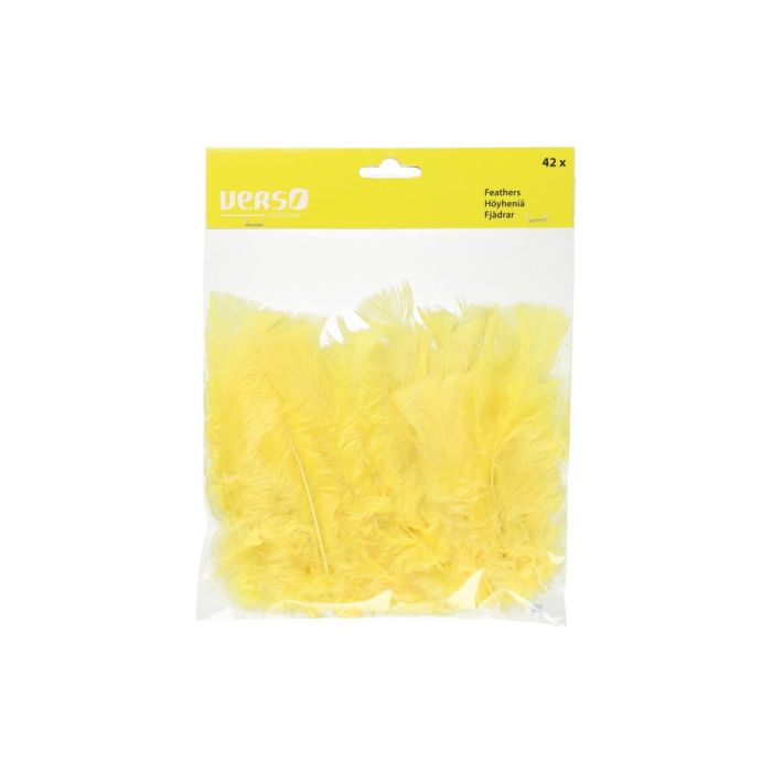 Verso Koristehöyhenet rautalangalla 42 kpl pakkaus keltainen