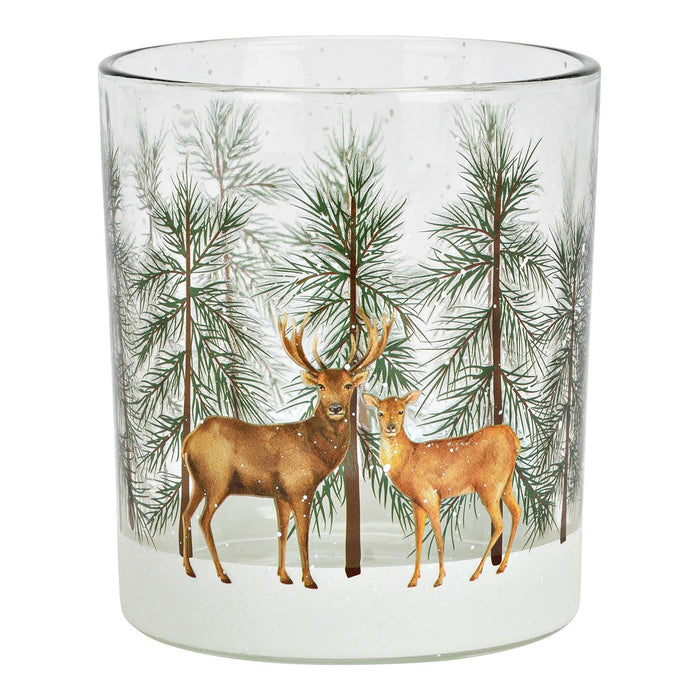 Värmeljuslykta Hjort Dekor i Glas, Brun (B/H/D) 8x10x8cm
