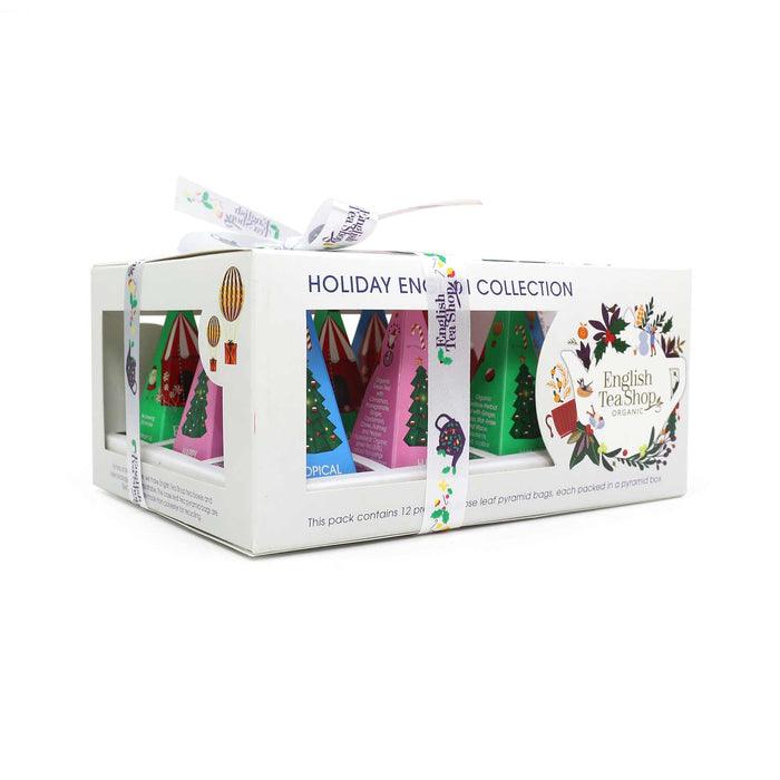 ETS - Te-present med rosett "Vinterkollektion, Vit", EKO, 12 pyramidpåsar