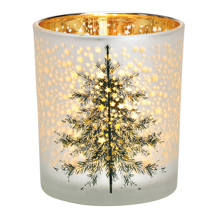 Värmeljuslykta julgran i glas vit (B/H/D) 9x10x9cm