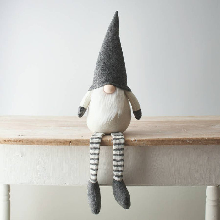 Grått tyg sittande gonk, 53cm stor