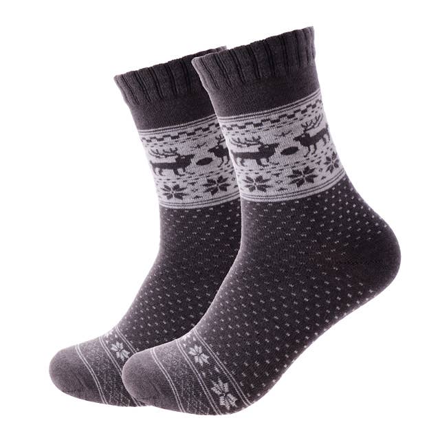 Ullstrumpor Mörkgrå med Renar