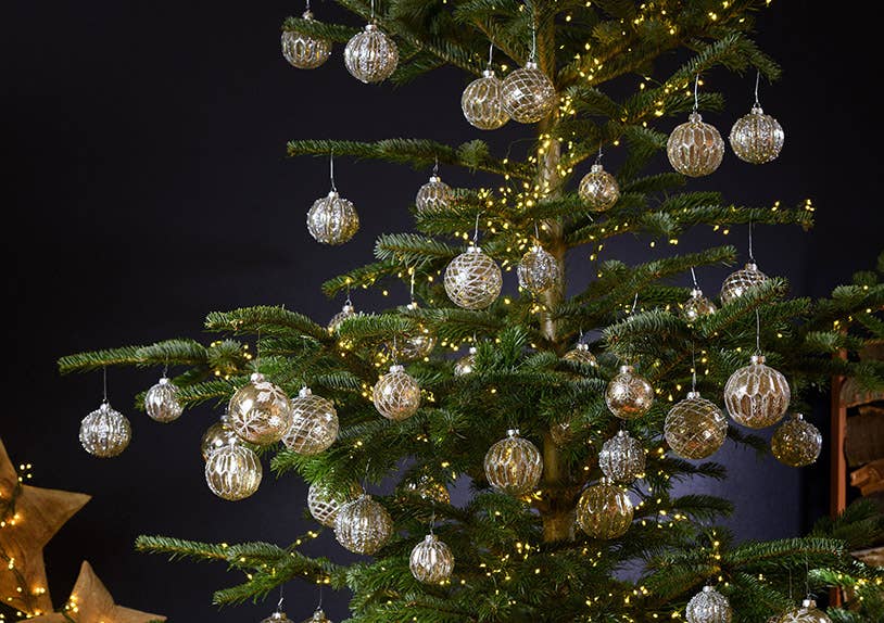 Julgranskula Glitter i glas, 4-pack, Silver Ø8cm