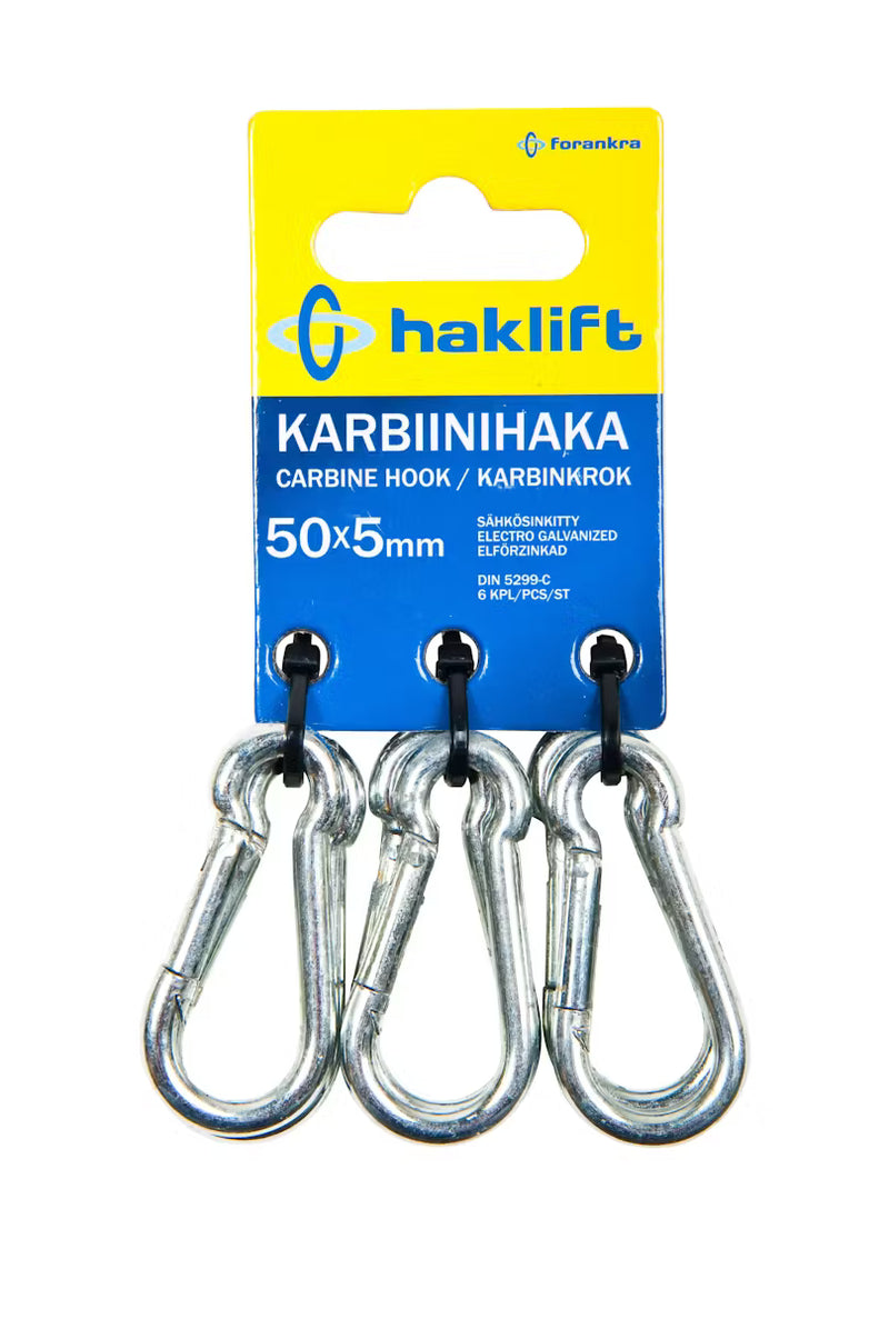 Karbiinihaka 50 x 5 mm | IP-pakattu | Pakkauskoko 6 kpl