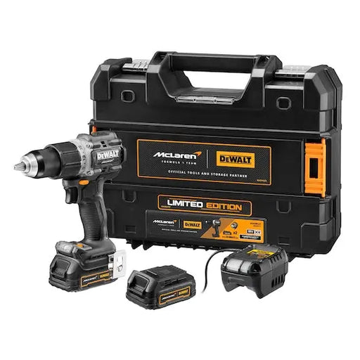 DEWALT x McLaren rajoitetun erän 18V XR hiiliharjaton akkukäyttöinen iskuporakone, 2 x 1,7 Ah GFN Powerstack-akut Primica Tools