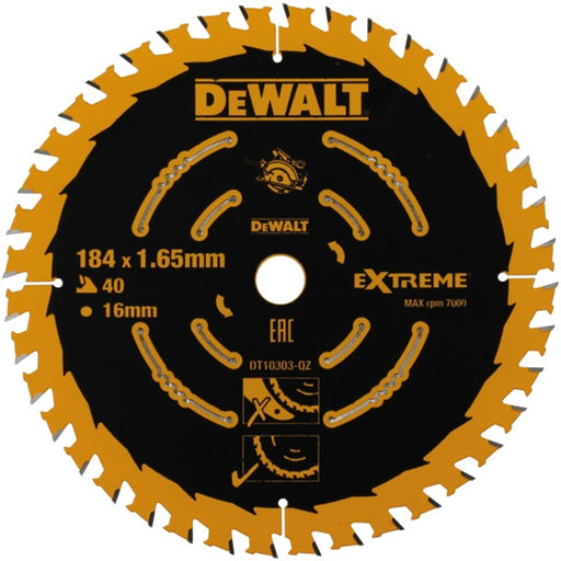 DT10303-QZ Dewalt Pyörösahanterä 184x16mm 40T - Primica Tools