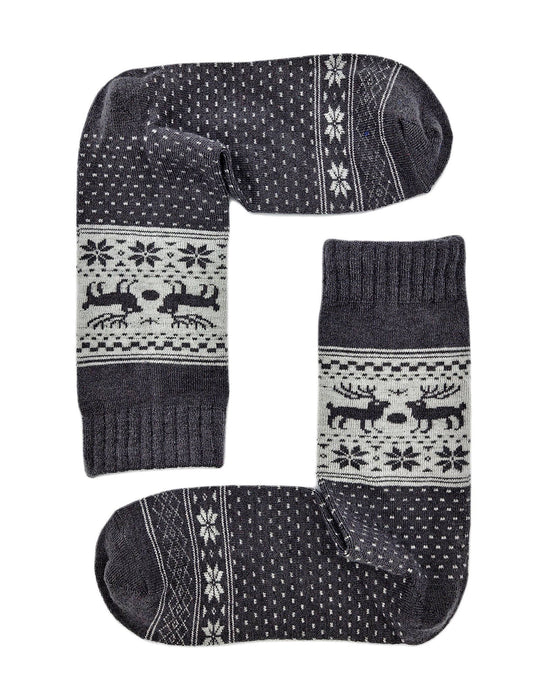 Ullstrumpor Mörkgrå med Renar