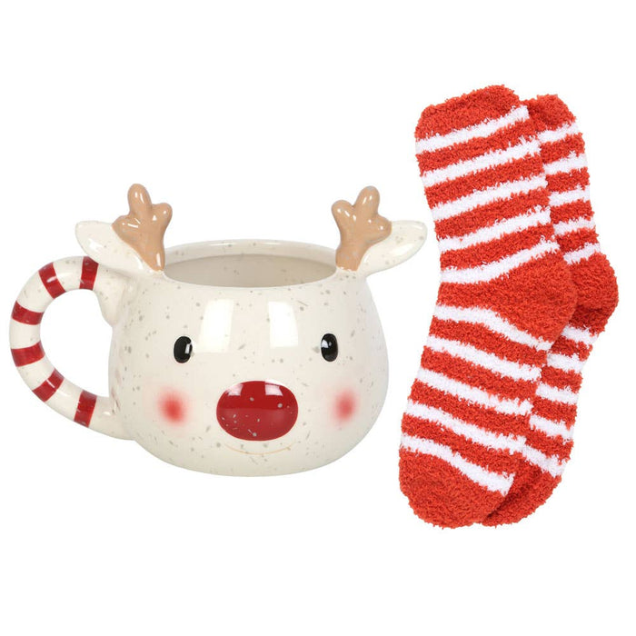 Rudolph Reindeer Christmas mugg och Strumpor Set