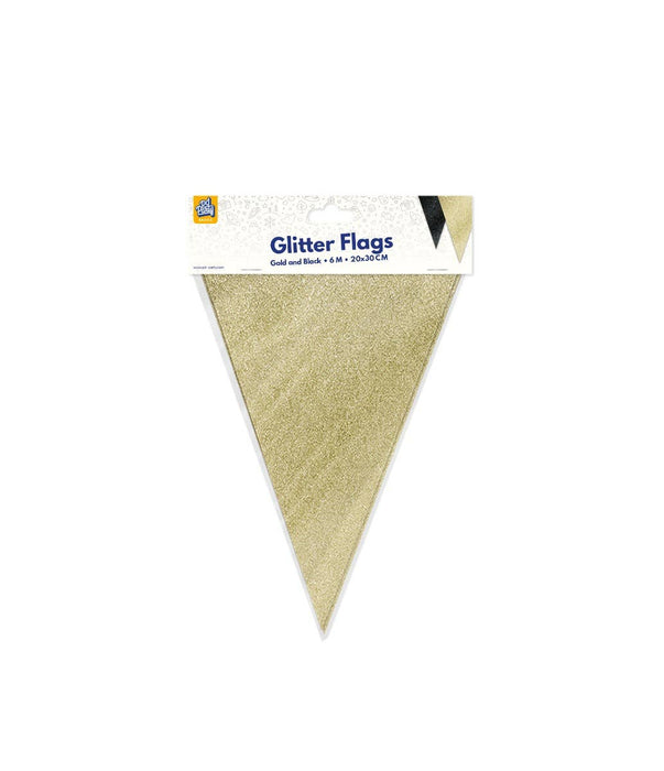 Glitterflaggor 20 x 30 cm - Guld och svart