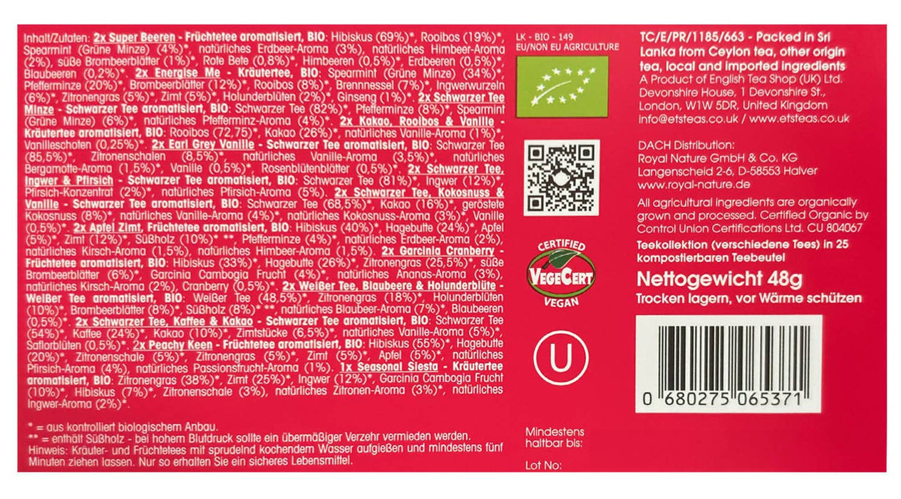 ETS - BIO Te Adventskalender 2025 "Christmas Countdown" vit, 25 tepåsar