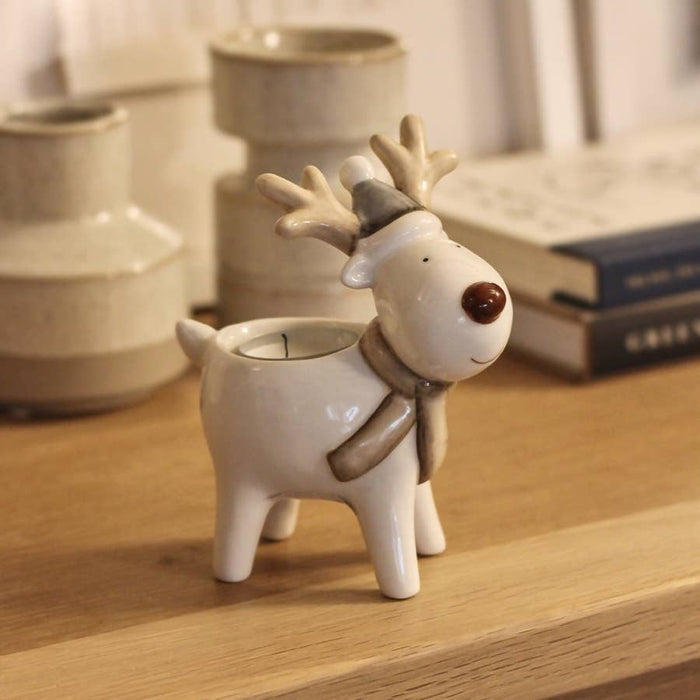 Vit keramisk ren med hatt T-ljushållare