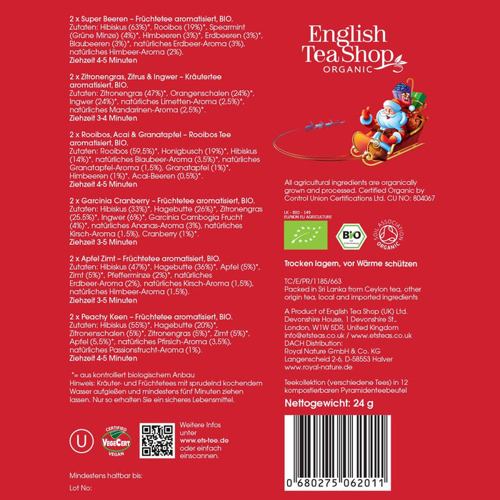 ETS - Te Gåva med Rosett "Vinterkollektion, röd", EKO, 12 Pyramidpåsar