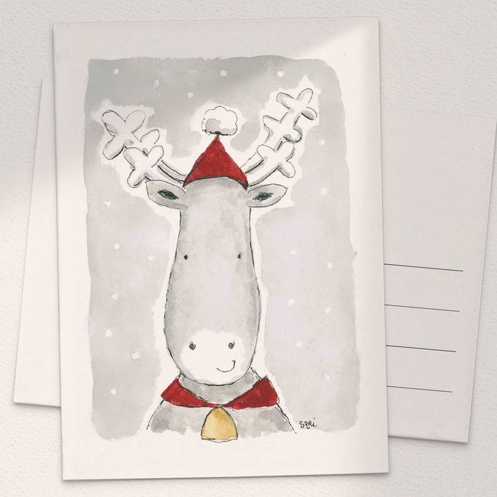 Christmas Rener Akvarell Gratulationskort, Off-White