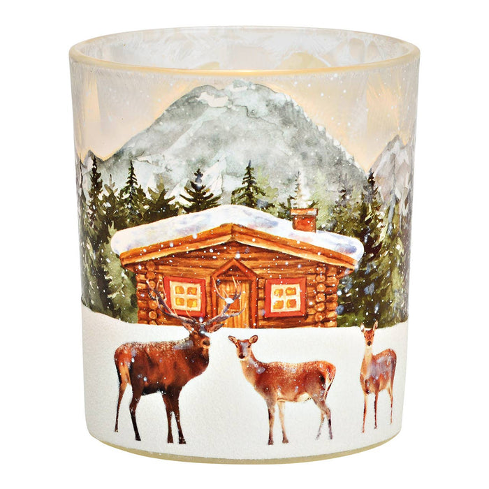 Värmeljushållare Hjort Vinterlandskap Dekoration av glas färgglad (B/H/D) 9x10x9cm