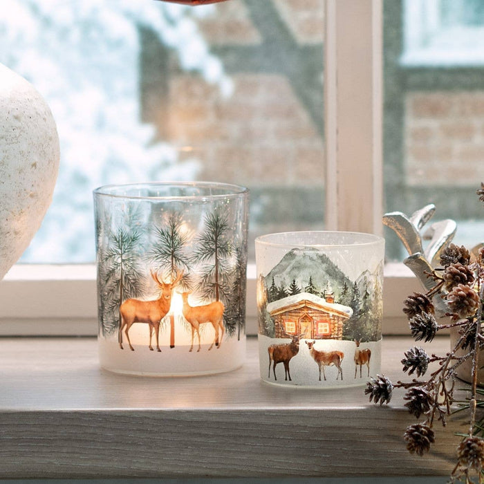 Värmeljuslykta Hjort Dekor i Glas, Brun (B/H/D) 8x10x8cm