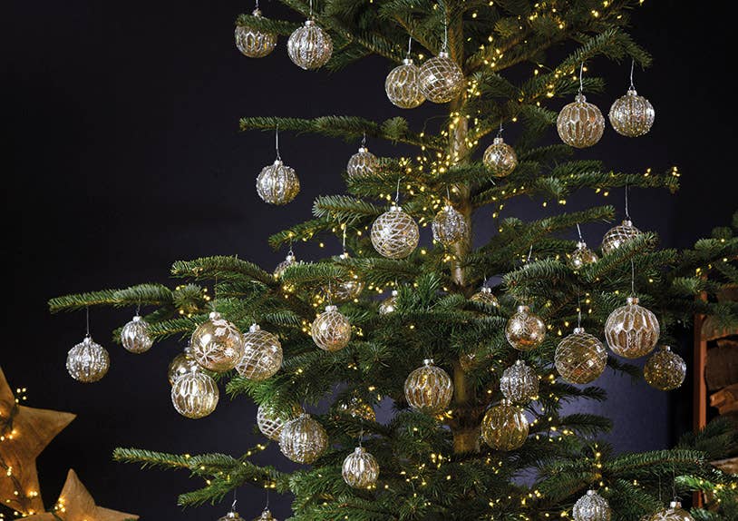 Julgranskula Glitter i glas, 4-pack, Silver Ø6cm